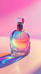 Obraz na płótnie Canvas pink perfume bottle on the pink rainbow background 