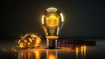 Yellow light bulb strategy idea analytics optimization on Isolated background. investment business development concept. statistics finance growth target planning