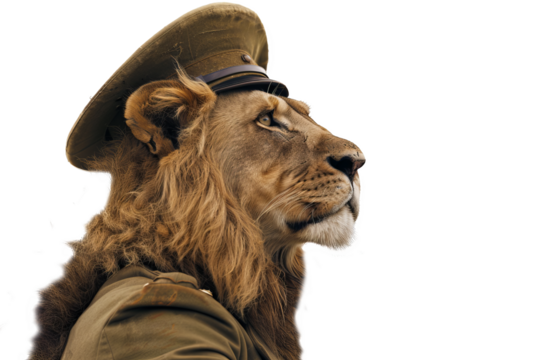 Lion in a lieutenant uniform isolate on transparent background, cutout, png