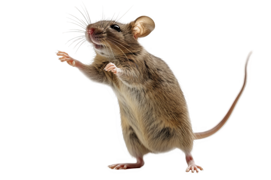 A mouse, standing on hind legs, gesturing with front paws isolate on transparent background, cutout, png