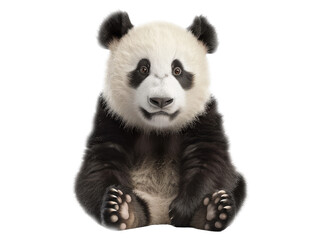 Fototapeta premium Adorable panda cub sitting upright, gazing forward with a playful expression isolate on transparent background, cutout, png