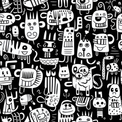 black and white doodle tiles for wrapping paper or card 