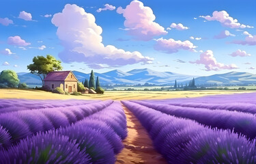 Summer lavender field beautiful landscape - obrazy, fototapety, plakaty