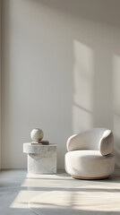 Fototapeta na wymiar Clean lines & natural light spotlight a comfy chair and elegant side table in a modern home interior