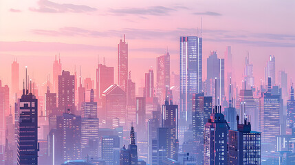 Twilight bathes a digital metropolis in vibrant hues, illustrating a bustling, futuristic urban landscape