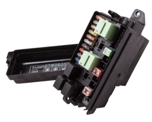 Automotive fuses box in different colors and each color is responsible for the specific value of the protection defined in amperes. Catalog of spare parts.