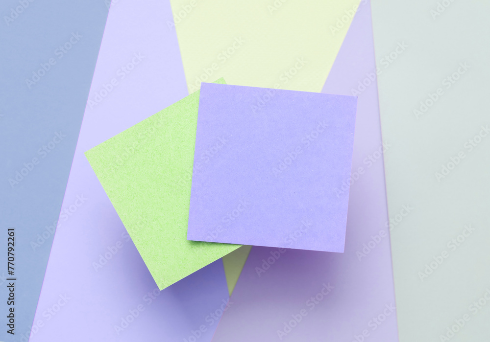 Poster empty memo square sheets of paper on colored background