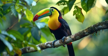 Keel-billed Toucan Perched Amongst Vibrant Foliage