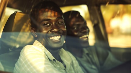 two men sitting in a car smiling