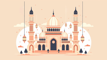 Obraz premium Mosque Illustration with Cream and Orange Color Scheme