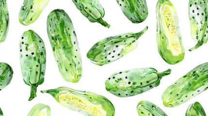 a watercolor painting of a bunch of cucumbers on a white background