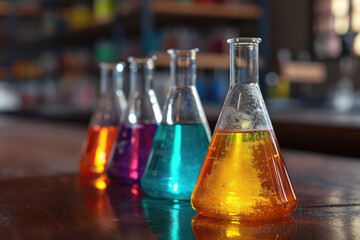 many beakers and chemicals in the lab