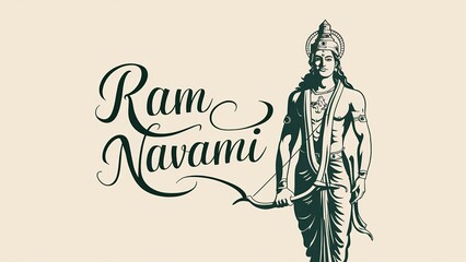 Trendy Ram Navami typography. Lord Rama illustration for Ram Navami festival. - obrazy, fototapety, plakaty
