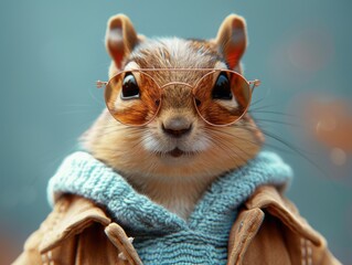 Adorable and cute squirrel portrait wearing retro and vintage clothes, retro accessories, nostalgia, vintage, 1800s, 1900s, 1920s, 1950s, 1960s, 1980, 1990, 2000s
