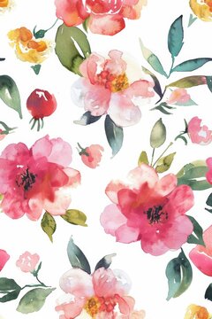 watercolor flowers pattern, white background,
