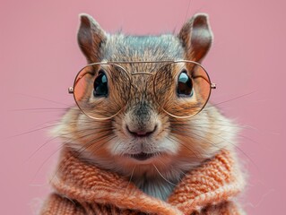 Adorable and cute squirrel portrait wearing retro and vintage clothes, retro accessories, nostalgia, vintage, 1800s, 1900s, 1920s, 1950s, 1960s, 1980, 1990, 2000s