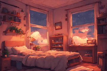 Lofi warm bedroom on a cloudy evening. - 38