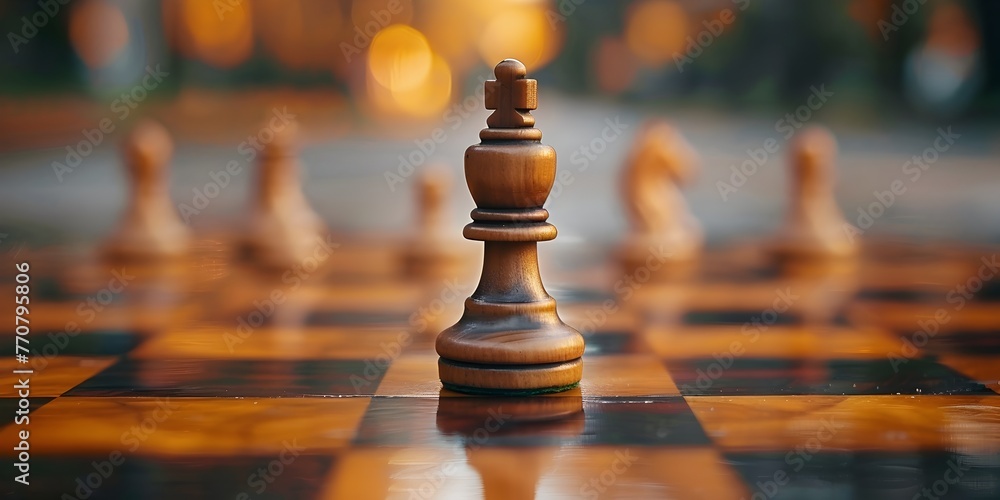 Poster strategic chess piece character navigating the game board with autonomy and possibility