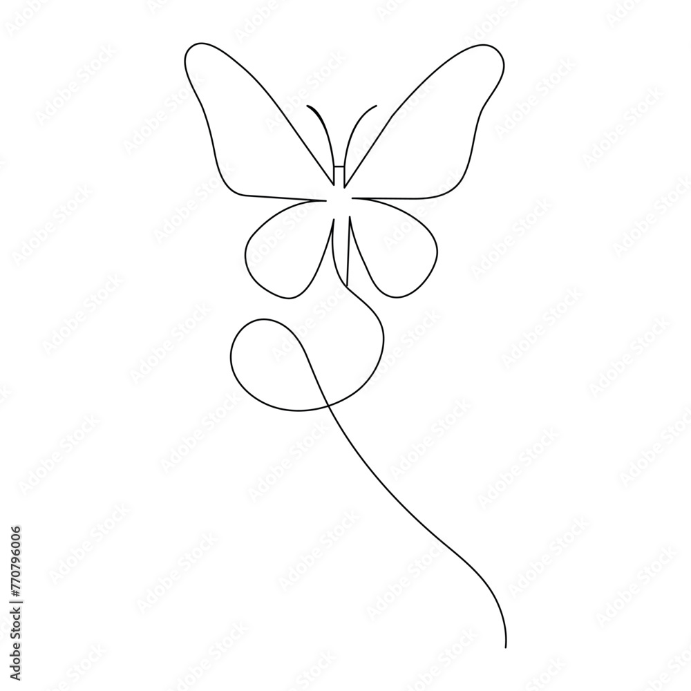 Poster butterfly continuous one line drawing element isolated on white background and single line art outli