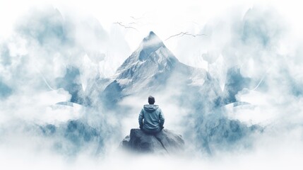 Empowering man gazes at mountain, symbolizing resilience, persistence, inner strength