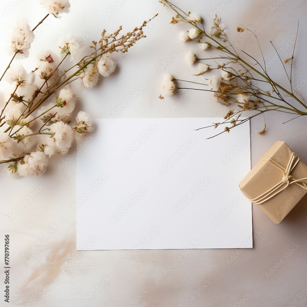 Sticker paper with flowers on wooden background