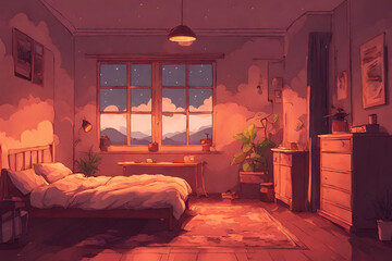 Lofi warm bedroom on a cloudy evening. - 6