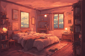 Lofi warm bedroom on a cloudy evening. - 11