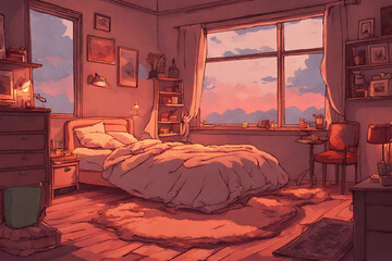 Lofi warm bedroom on a cloudy evening. - 20