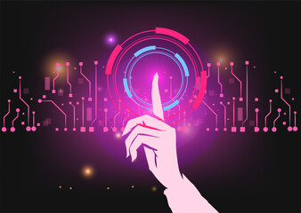 Human hands create technology communication, Abstract sense of science and technology graphic design