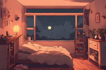 Lofi warm bedroom on a cloudy evening. - 30