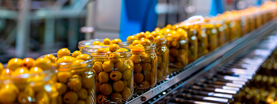 olives in the factory industry. selective focus.