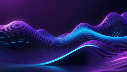 Dark abstract background with glowing wave. Shiny moving lines design element. Modern purple blue...
