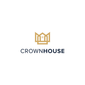 monogram crown dan house simple sleek creative unique modern logo design