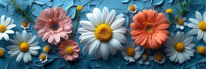 Daisy Pattern Flat Lay Spring Summer, Background HD, Illustrations
