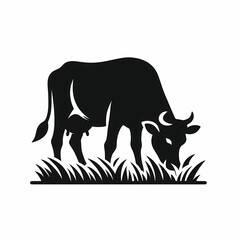 illustration logo of cow eating grass