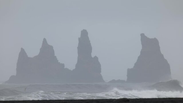 Reynisdrangar at Black Sand Beach in Vik in Southern Iceland