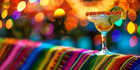 Vibrant Traditions: A Celebration of Color in Mexican Serape and Citrus Margarita - obrazy, fototapety, plakaty