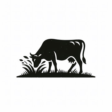 illustration logo of cow eating grass