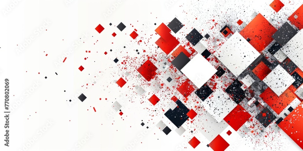 Poster abstract geometric background with red and black squares on a white background white space for text 