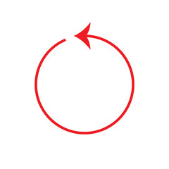 Red round sync refresh or webpage reload arrow icon, simple round turn workflow silhouette interface infographic concept element for app ui ux logo web button isolated on white background