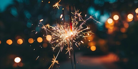 Obraz premium Igniting Joy: A Sparkling Moment of Celebration Against the Twilight Sky