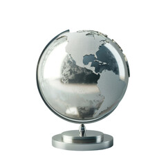Silver Globe on Stand Against transparent Background