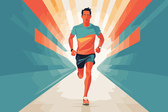 a male running athlete with a sports poster concept. flat vector illustration