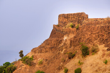 Fototapeta na wymiar 24 March 2024, Pratapgad: Historic Maratha fort, one of the Most crucial forts of Shivaji Maharaj, Near Mahabaleshwar, Maharashtra, India.