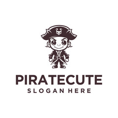 Cute pirate, vintage logo vector illustration