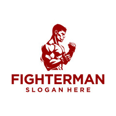 Fighter man, sport mascot logo vector illustration