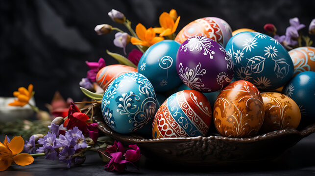 colorful easter eggs with flowers