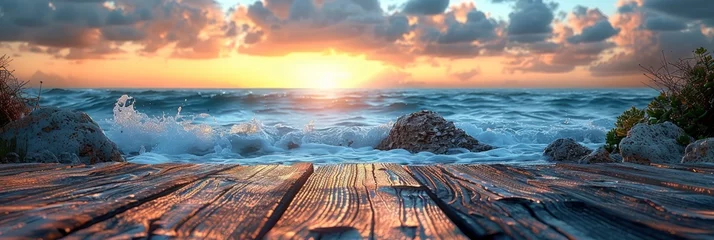 Foto op Plexiglas Empty Wooden Planks Blur Beach, Background HD, Illustrations © Cove Art
