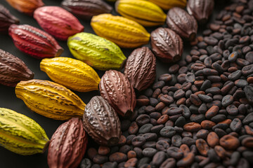 Demand and supply in cocoa in the world market or international market, the increase in the price of cocoa in the trading market - obrazy, fototapety, plakaty