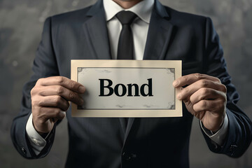 Businessman behind hold bond certificate with word &ldquo;Bond&rdquo;, investing in bonds concept